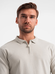 Men's longsleeve with zippered polo collar - ash V2 OM-POLS-0130