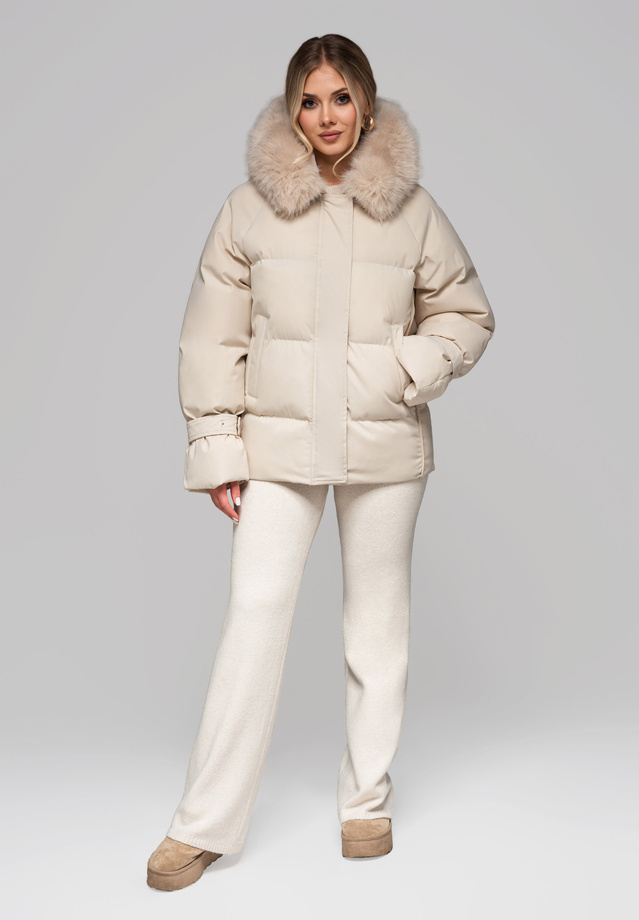 Women's insulated jacket with fur OW-JAHP-0105 v2 - beige