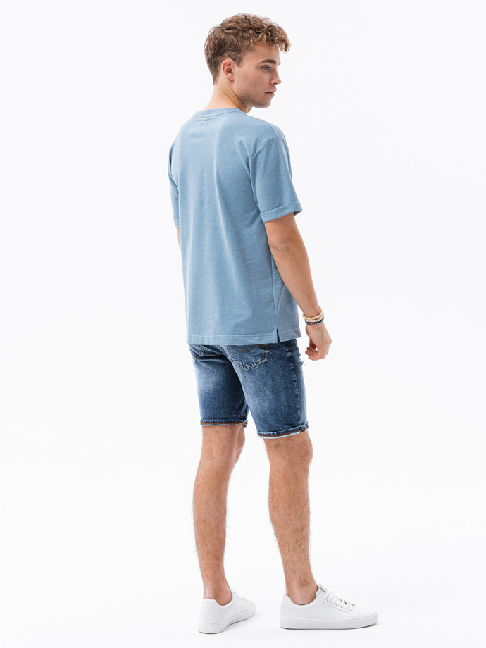 T-shirt męski z nadrukiem - niebieski S1371