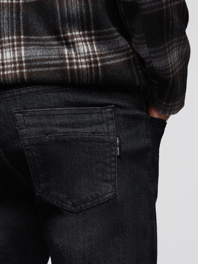 Spodnie męskie jeansowe z przetarciami REGULAR FIT - czarne V2 OM-PADP-0241