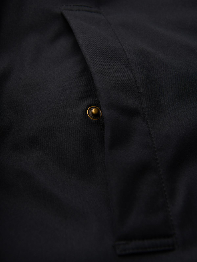 Elegancka parka męska z kieszeniami cargo i kapturem – czarna V1 OM-JAPJ-0287