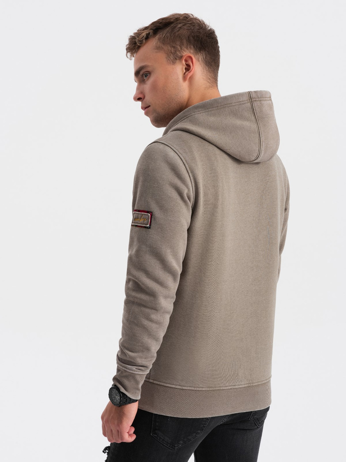 Washable men's unbuttoned hoodie - khaki V2 OM-SSDS-0110
