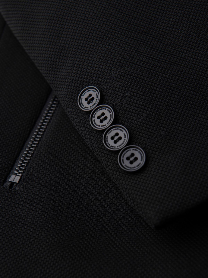 Dopasowany strukturalny męski płaszcz z wysokim kołnierzem – czarny V1 OM-COWC-0136