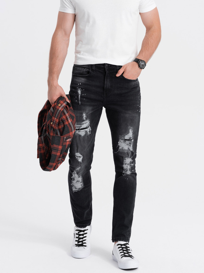 Spodnie męskie jeansowe z dziurami SLIM FIT - czarne V3 P1065