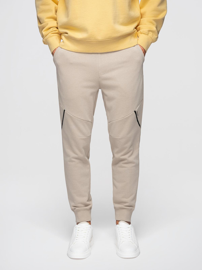 Men's sweatpants joggers - beige V3 OM-PASK-0280