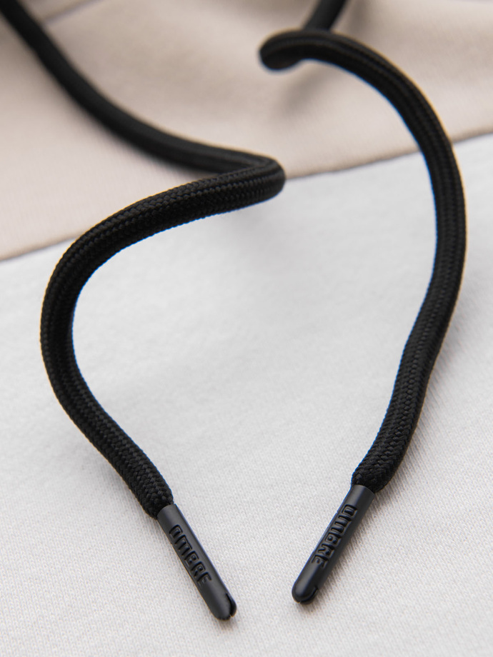 Bawełniana męska bluza z kapturem z kontrastującymi elementami - beżowa V2 OM-SSNZ-0225