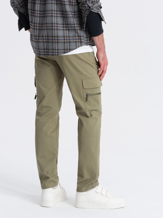 Men's STRAIGHT LEG cargo pants with zippered pockets - olive V2 OM-PACG-0204