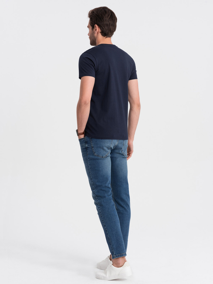 BASIC men's classic cotton T-shirt with a crew neckline - navy blue V2 OM-TSBS-0145