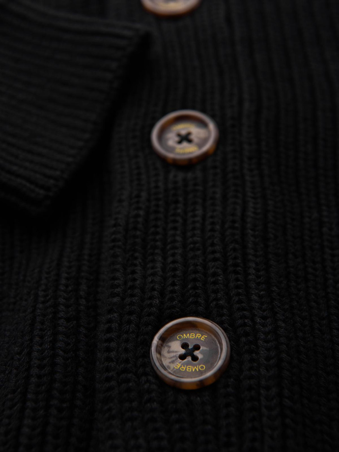 Men's cotton cardigan sweater with shawl collar - black V4 OM-SWCD-0153