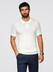 Men's openwork polo shirt with zipper at neckline - white V1 OM-POSS-0158