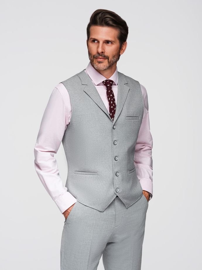 Men's suit vest with collar - light grey V1 OM-BLZV-0109