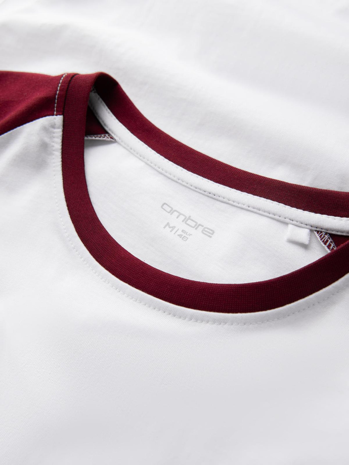 Men's longsleeve with contrasting raglan sleeves - white and maroon V2 OM-LSCL-0105