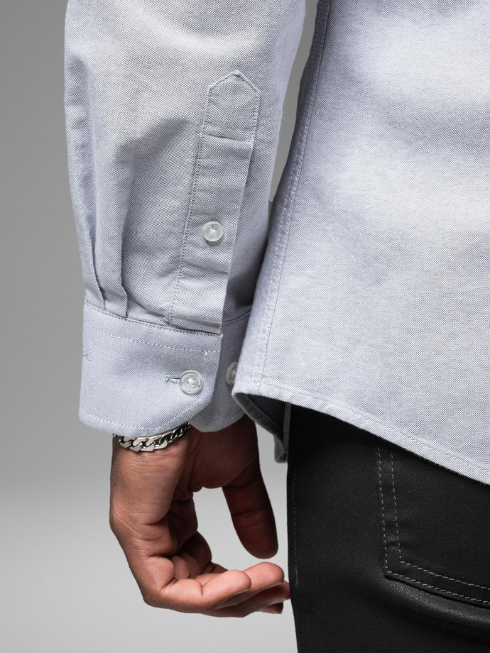 Elegant men's oxford shirt with embroidery and pocket - blue V1 OM-SHOS-0173