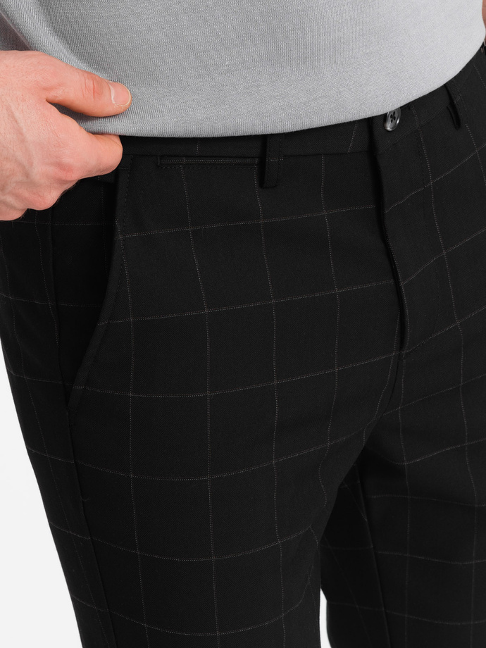 Men's pants with a classic cut in a delicate check - black V5 OM-PACP-0187