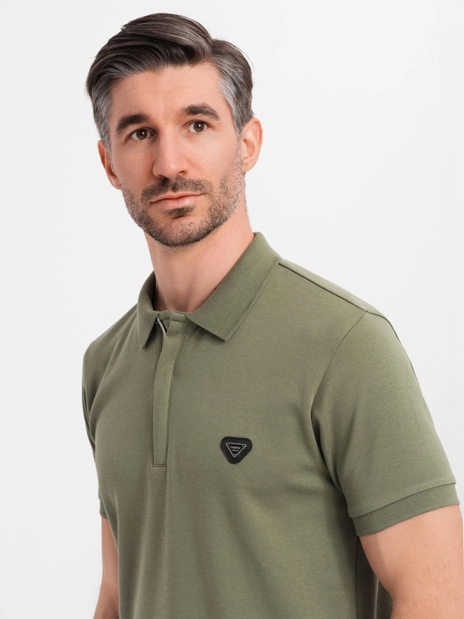 Men's polo shirt with zip neckline - olive V5 OM-POSS-0148