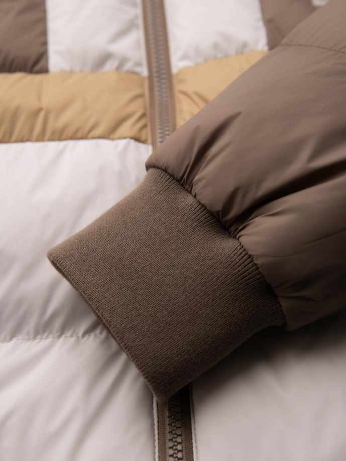 Kolorowa sportowa męska kurtka w stylu retro – beżowo-biała V2 OM-JALP-0296