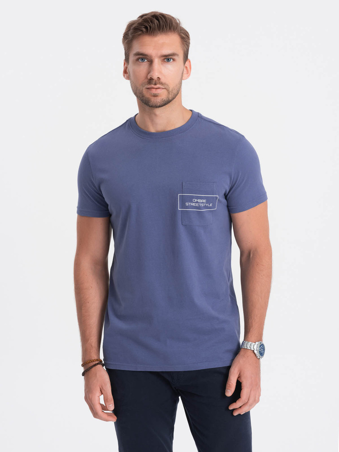 Men's cotton t-shirt with pocket print - blue V9 S1742