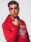 Men's college style printed kangaroo hoodie - red V1 OM-SSPS-0143