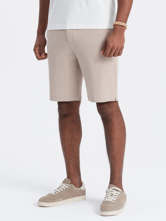 Men's shorts made of two-tone melange knit fabric - sand V3 OM-SRCS-0127