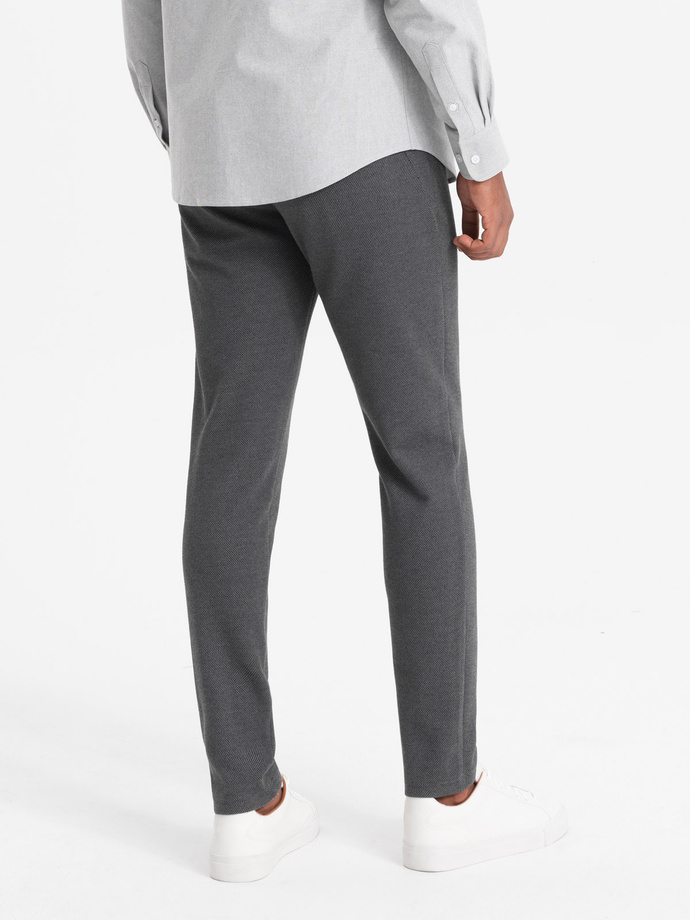 Dzianinowe spodnie męskie z gumką w pasie - ciemnoszare V2 P1514