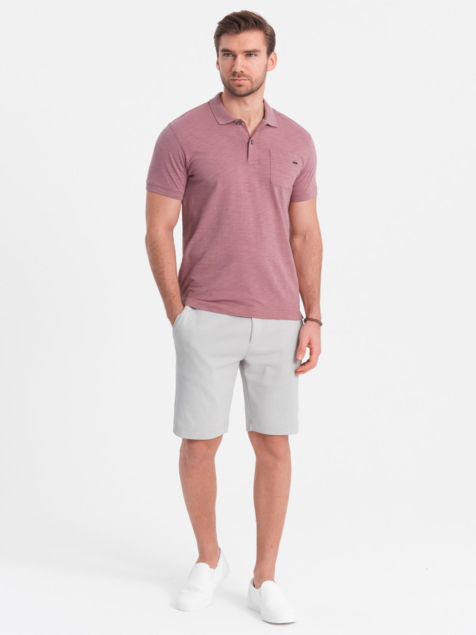 Men's shorts made of two-tone melange knit fabric - light grey V5 OM-SRCS-0127