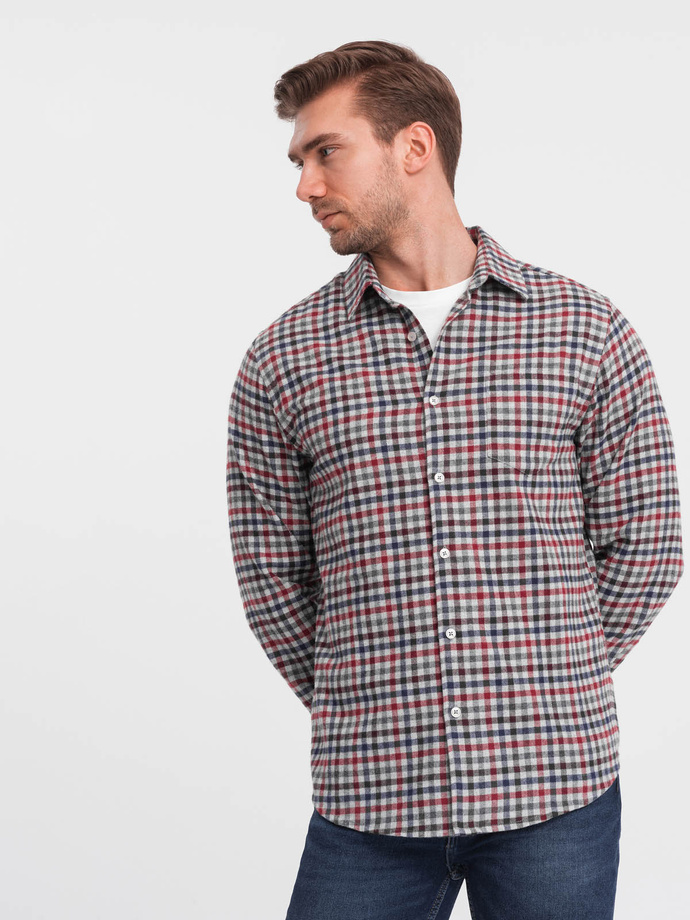 Męska flanelowa koszula w kratę - granatowo-czerwona V3 OM-SHCS-0150