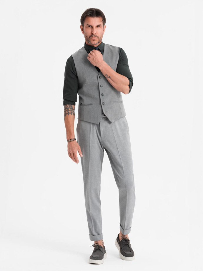 Elegant men's SLIM FIT herringbone vest - grey V1 OM-BLZV-0143