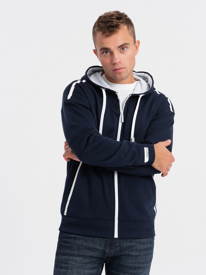 Bluza męska rozpinana z kapturem - granatowa V3 OM-SSZP-22FW-006