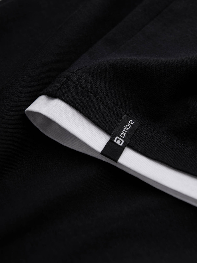 Casualowy męski bawełniany t-shirt z kapturem – czarny V9 OM-TSCT-22SS-001