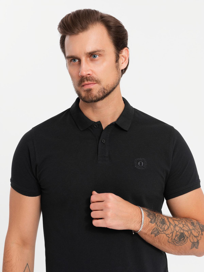 Komplet męskich bawełnianych t-shirtów polo BASIC – czarny/granatowy/biały V1 OM-POBS-0133