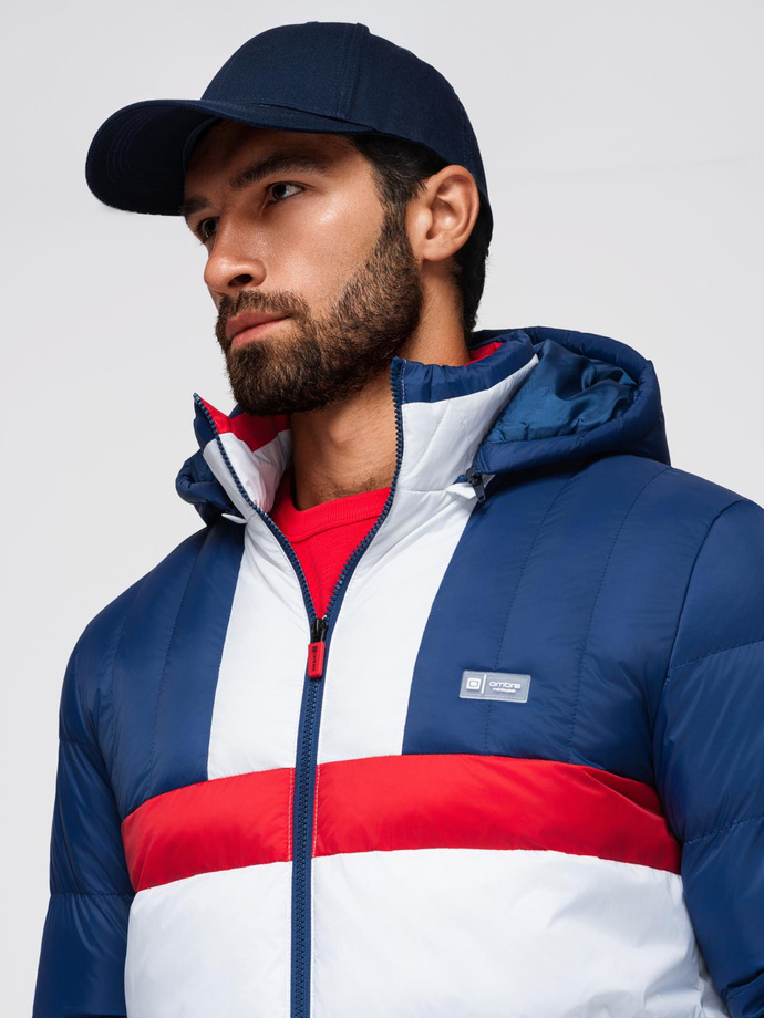 Colorful retro men's sports jacket - blue and white V1 OM-JALP-0296