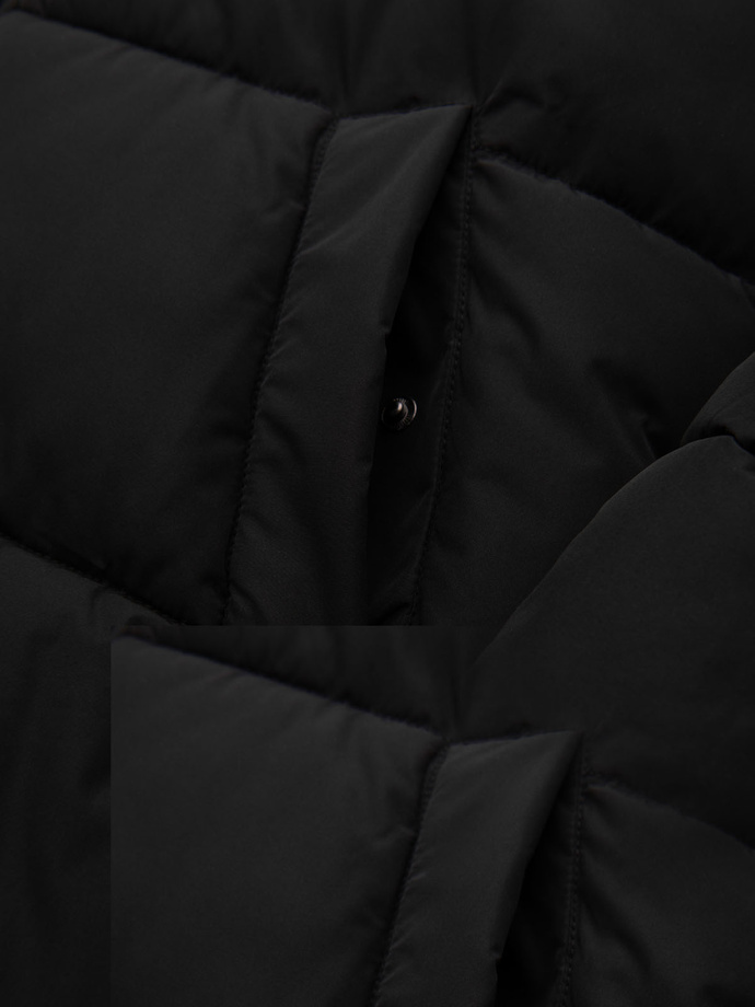 Długa męska kurtka zimowa pikowana z kapturem - czarna V1 OM-JALJ-0309