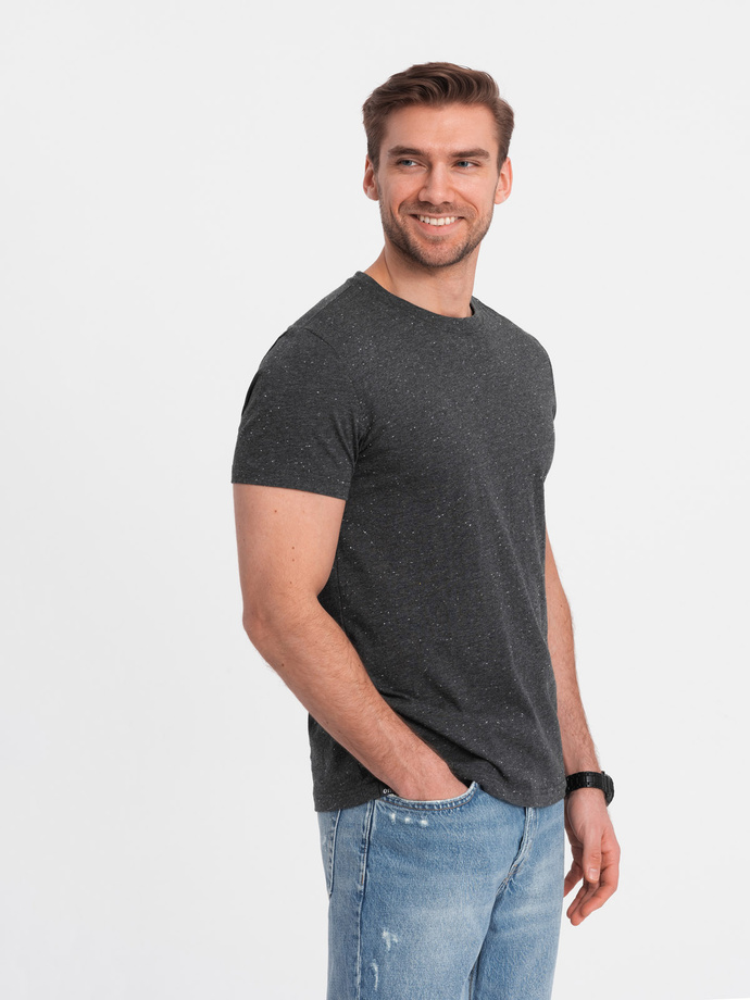 T-shirt męski z ozdobnym efektem confetti - czarny V5 OM-TSCT-0178