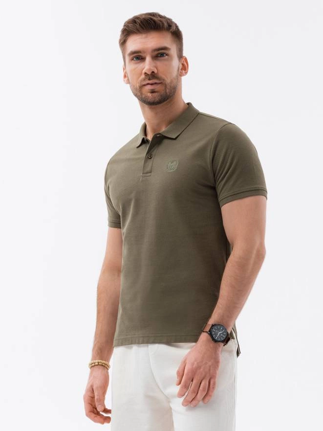 Men's pique knit polo shirt - dark olive green V6 S1374