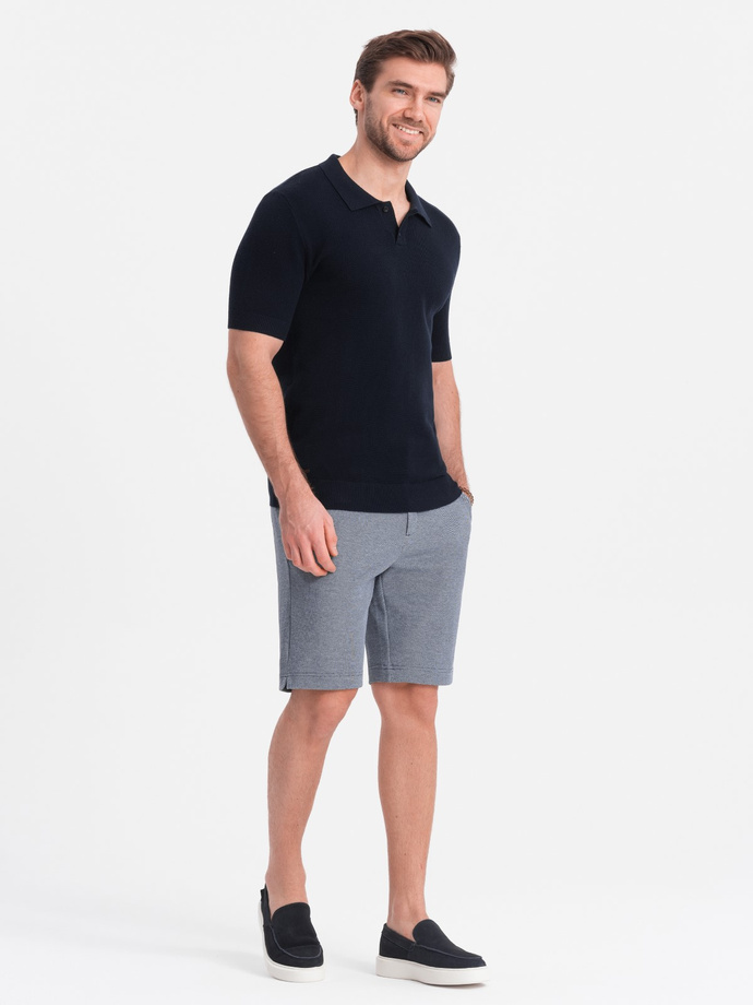 Men's shorts made of two-tone melange knit fabric - navy blue V1 OM-SRCS-0127