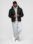 Men's quilted puffer jacket with hood - black V1 OM-JAHP-0235