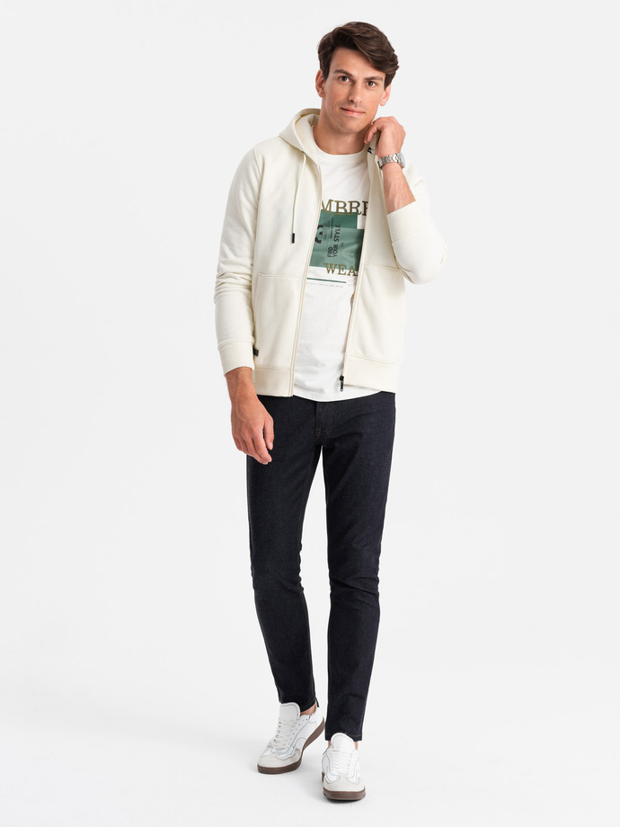 Men's unbuttoned cotton BASIC sweatshirt - cream V5 OM-SSBZ-0160