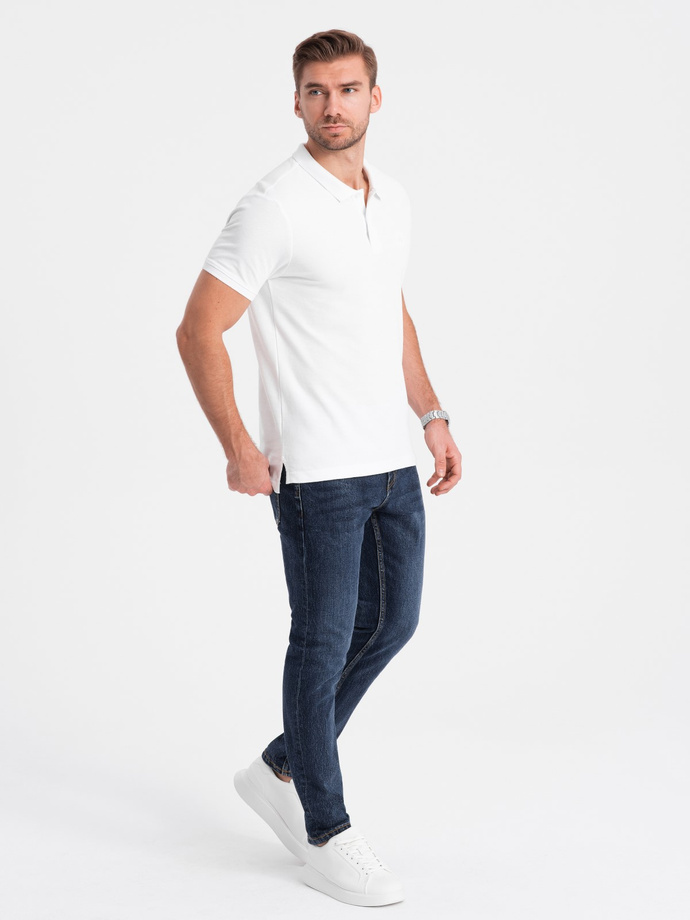 Men's pique knit polo shirt - white V4 S1374