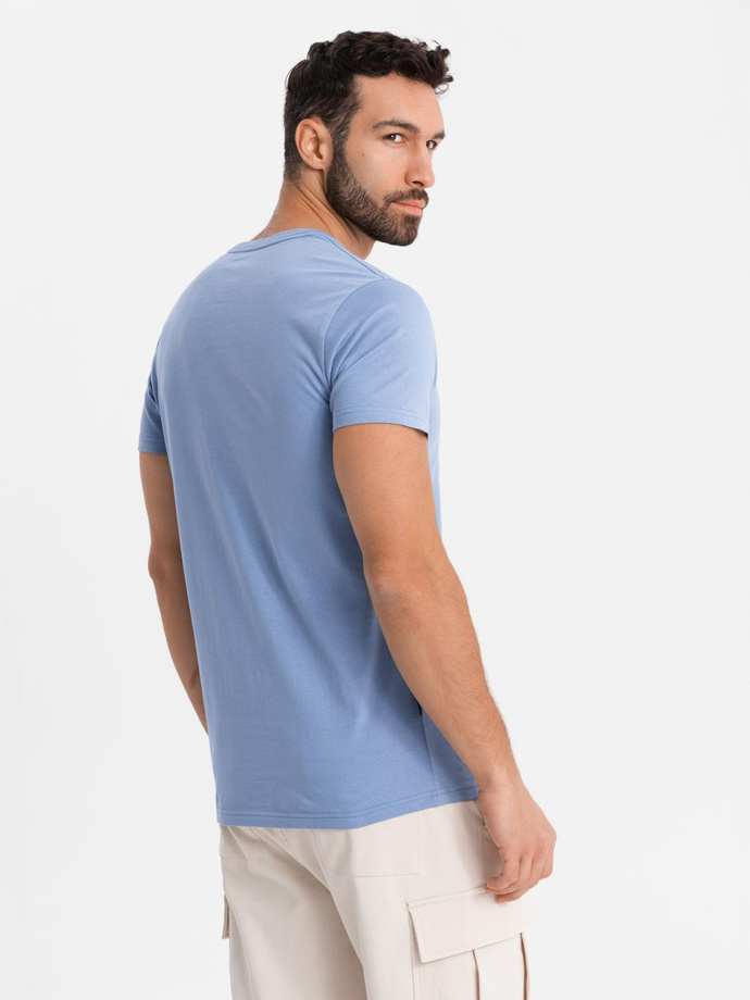 BASIC men's classic cotton T-shirt with a serape neckline - blue V20 OM-TSBS-0237