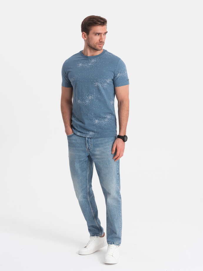 Men's full-print t-shirt with scattered letters - blue denim V3 OM-TSFP-0179