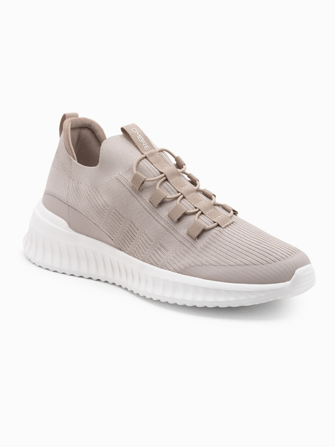 Men's slip-on sneaker shoes made of lightweight materials - beige V3 OM-FOKS-0149