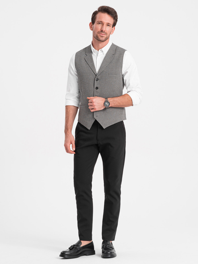 Men's jacquard vest with lapels - graphite V1 OM-BLZV-0122