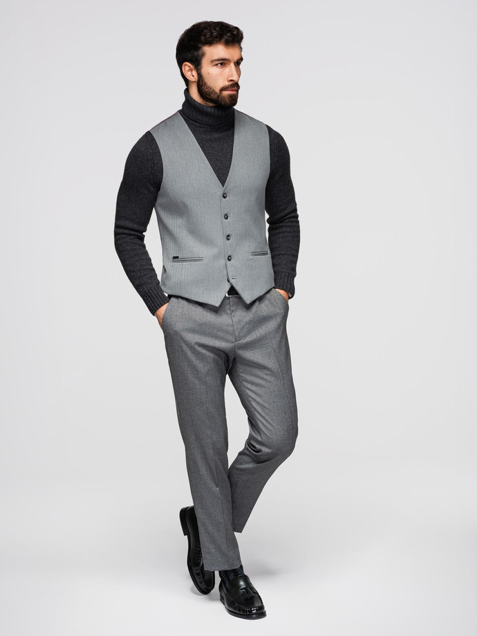 Elegancka męska kamizelka w jodełkę SLIM FIT - szara V1 OM-BLZV-0143