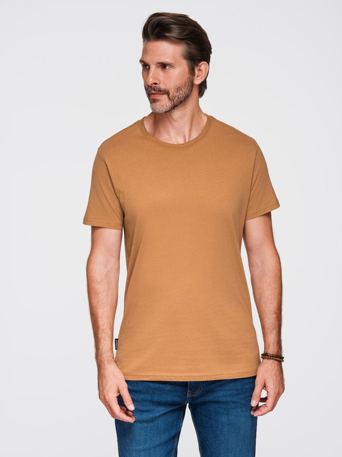 T-shirt męski klasyczny bawełniany BASIC - brązowy V21 OM-TSBS-0236