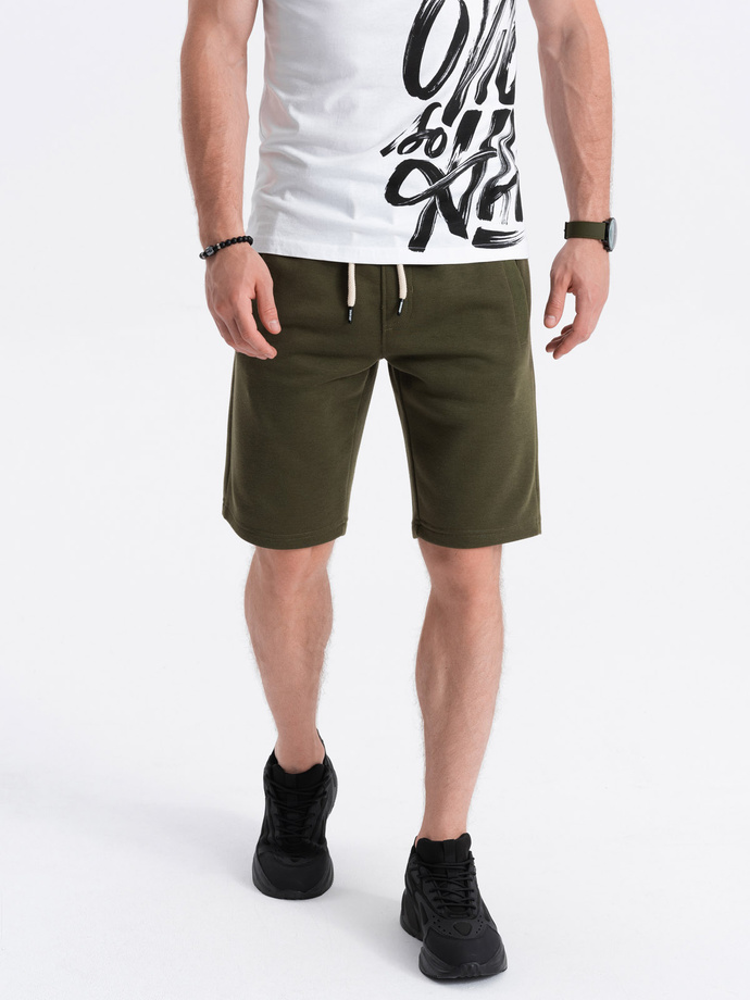 Men's short shorts with pockets - dark olive V16 OM-SRBS-0109