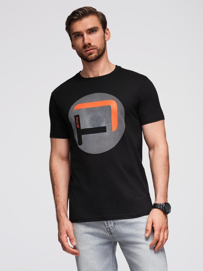 Men's large print t-shirt - black V2 OM-TSPT-0245