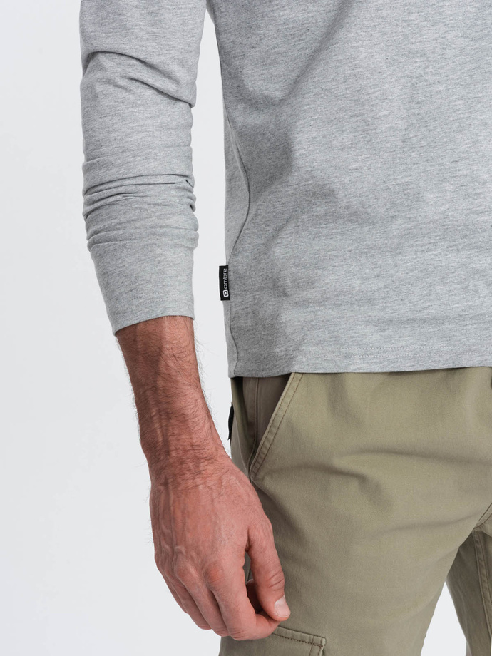 Longsleeve męski BASIC z okrągłym dekoltem - szary melanż V3 OM-LSBL-0106