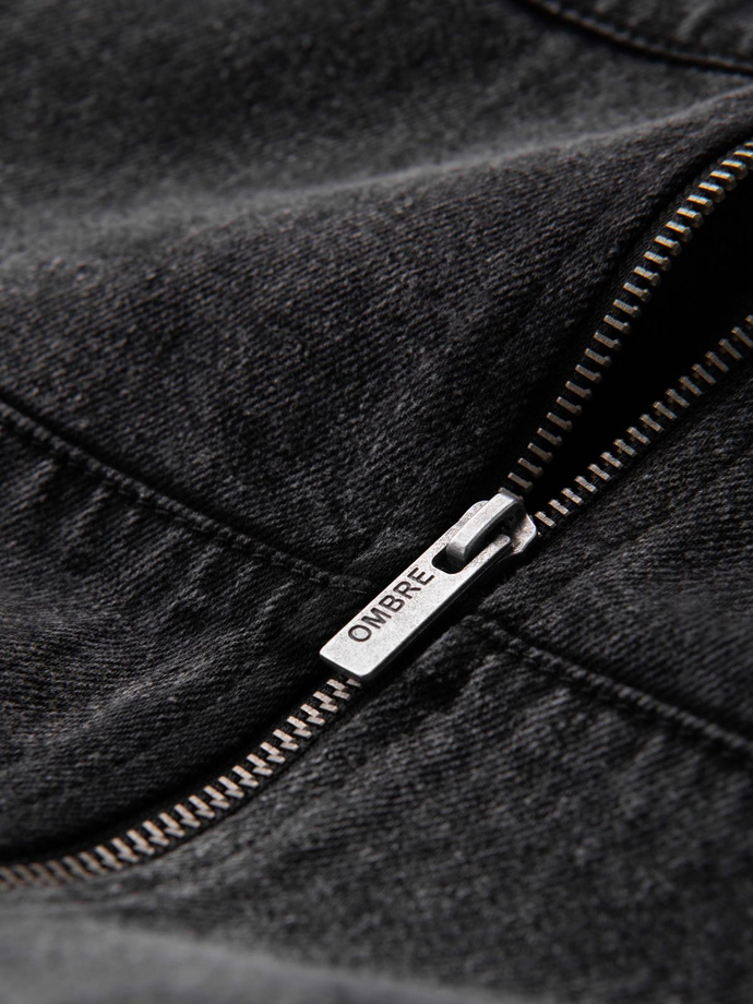 Męska jeansowa kurtka bomberka z efektem stone wash – czarna V2 OM-JADJ-0163