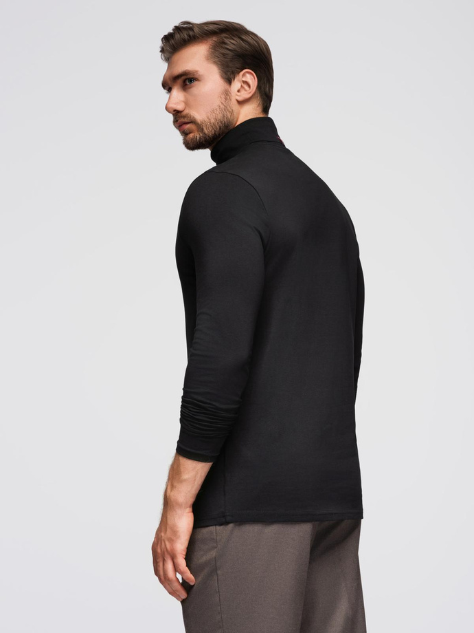 Men's plain turtleneck longsleeve - black V1 OM-LSCL-0130