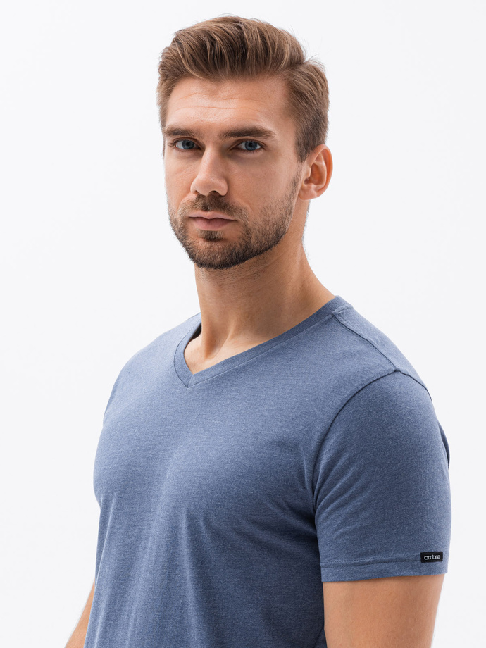 Classic BASIC men's tee-shirt with a serape neckline - blue melange V18 S1369
